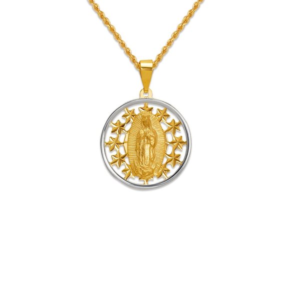 14K Yellow/White Gold Guadalupe Pendant 20 mm - Picture 8 of 9